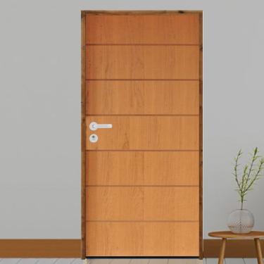 Imagem de Kit Porta De Madeira 210X82Cm Batente 11Cm Fechadura Stilo Cromada Externa 2 Imbuia