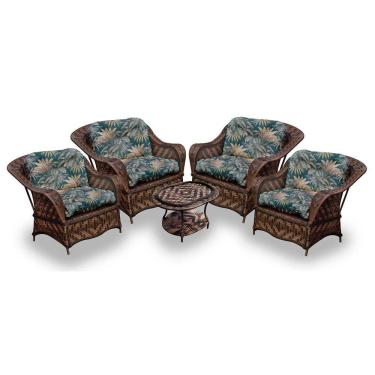 Imagem de Conjunto De Poltronas Fibra Sintética Naja - 4 Poltronas + 1 Mesa Centro - Tecido Palmares Petróleo