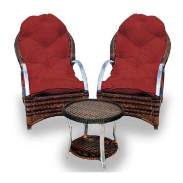 Imagem de Conjunto De Poltronas Fibra Sintética Pequim Alumínio-2 Poltronas+1 Mesa Centro- Duna Vermelho