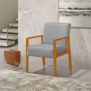 Imagem de Poltrona Decorativa Base Em Madeira Maciça E Corda Náutica Copacabana Linho Cinza - Cinza