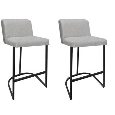 Imagem de Kit 02 Banquetas Com Encosto Noah Luxo Confort Bistrô Cozinha Ferro Preto Linho Bege - Amey Decor