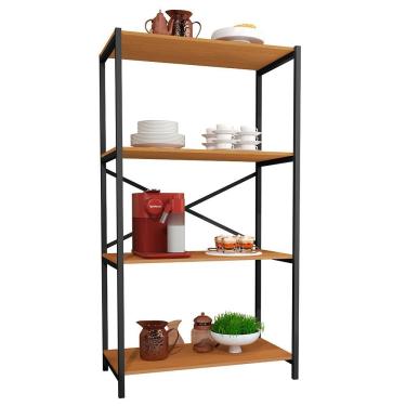 Imagem de Estante Armário Steel 90cm Estilo Industrial Com Pés Em Aço Preto/naturale Preto/naturale