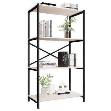 Imagem de Estante Livreiro Steel 90cm Estilo Industrial Com Pés Em Aço Preto/off White Preto/off White