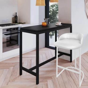 Imagem de Kit 09 Banqueta Com Encosto Alta Cozinha Bar Balcão Ferro Branco Sintético Branco - Amey Decor