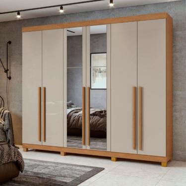 Imagem de Guarda Roupa Casal Bertha 6 Portas 4 Gavetas Móveis Lopas Amêndoa Clean Com Off White