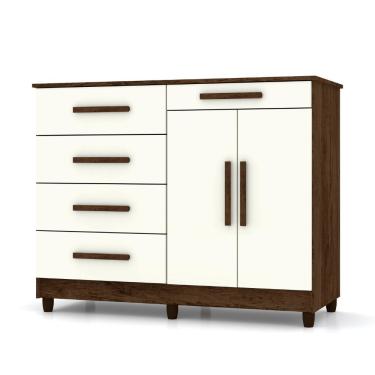 Imagem de Cômoda Sapateira Sirius 2 Portas 5 Gavetas Cor:imbuia Champanhe