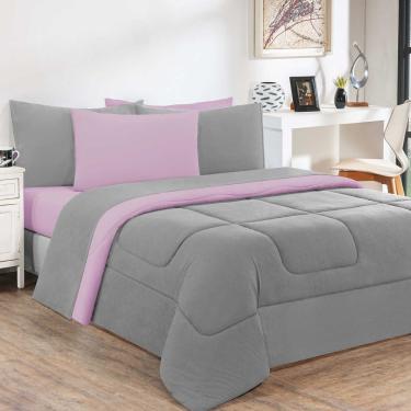 Imagem de Kit Edredom Malha 100% Algodão Gran Moratta 3 Peças King - Cinza-rosa Bebê