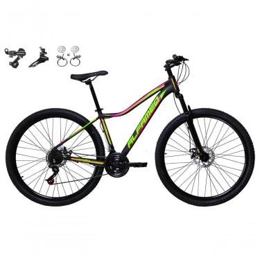 Imagem de Bicicleta Aro 29 Feminina Alfameq Pandora 24v Shimano Freios Hidráulicos Garfo Suspensão - Preto-amarelo-pink Tam.17