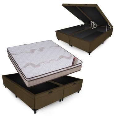 Imagem de Conjunto Castor Revolution Híbrido Box Baú Max Ultra Suede Marrom Queen Size 158x198x72cm