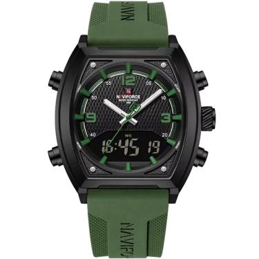 Imagem de Relógio Digital Masculino Pulseira De Silicone Quartzo Tonneau Duplo Display Esportivo Verde Musgo
