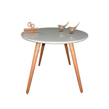 Imagem de Mesa Jantar Pés Palitos Tampo Redondo Vidro Laqueado 90cm Off-white