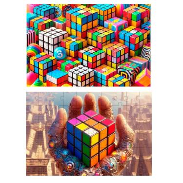 Imagem de Kit 2 Quebra-cabeças Cubo Mágico De 60 Peças