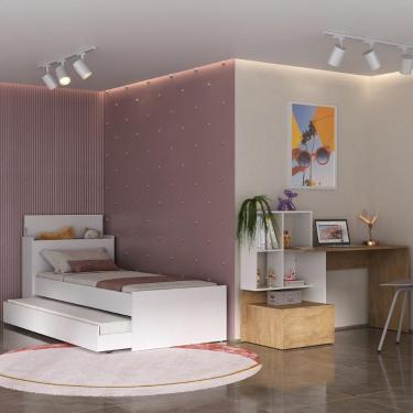 Imagem de Bicama Para Colchão 78x188cm Com Baú Embutido E Escrivaninha Multimóveis Mp4368 Branco/madeirado