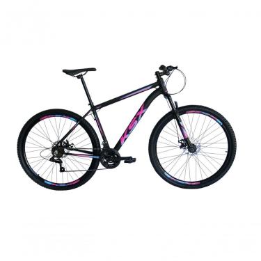 Imagem de Bicicleta Aro 29 Ksx Sd7 21v Cabos Internos Alumínio Freios A Disco Garfo Suspensão Preto Pink Azul Tamanho 17