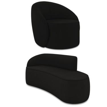 Imagem de Sofá 3 Lugares Orgânico 180cm Morgan E Poltrona Lua Suede Preto D03 - D'rossi