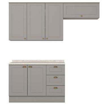 Imagem de Cozinha Modulada 4 Portas Balcao Tampo 200 Cm Americana Cinza Calcare Henn