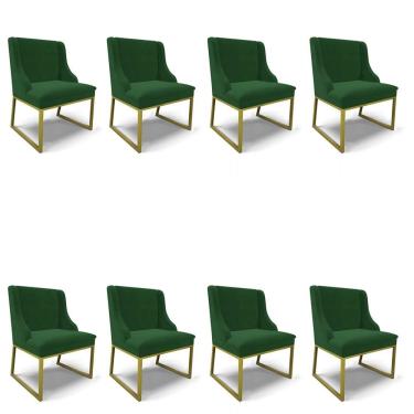 Imagem de Cadeira Sala De Jantar Industrial Dourado Kit 8 Liz Veludo Verde D03 - D'rossi