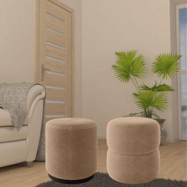 Imagem de Kit 2 Puff Decorativo Estofado Para Sala De Estar Zara Bouclé Bege