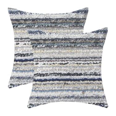 Imagem de QANOK Conjunto de 2 capas de almofada decorativas abstratas, 45,7 x 45,7 cm, azul e cinza, para ambientes externos, decoração de casa e sofá