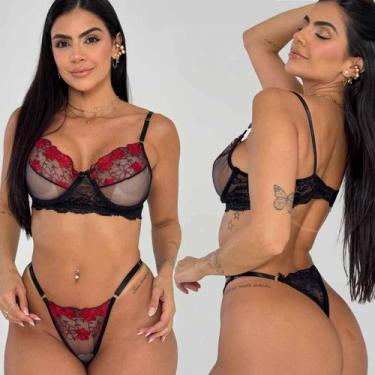 Imagem de Conjunto De Lingerie Sensual Tule Sexy Calcinha Sem Bojo Com Aro - Lik