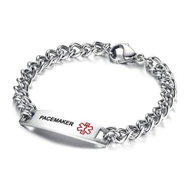 Imagem de TTVOVO Pulseiras de identificação de alerta médico para homens mulheres aço inoxidável SOS pulseiras médicas de emergência pulseira identificação médicos graváveis joias modernas, presentes, 21 cm