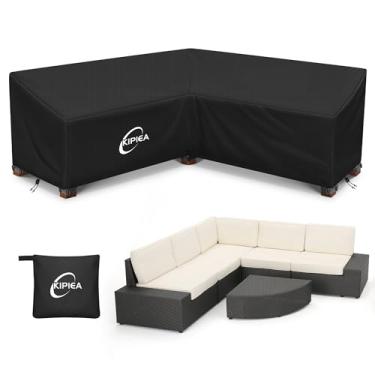 Imagem de Kipiea Capa Para Sofá Secional Em Formato De V Pátio, Áreas Externas Tecido Oxford Resistente 420D Com 6 Fivelas À Prova Vento, Anti-Uv E Anti-Rasgos, Desbota (98"/98" Lx 33,5" P 31" A) Preta