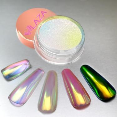 Imagem de Laza Pó De Unha Cromado Sereia, Unhas Donut Esmaltadas, Efeito Espelhado Metálico, Pigmento Brilhante, Pérola Iridescente, Glitter, Fada Para Materiais Arte, Esmalte Em Gel, Manicure – Unicórnio Ver