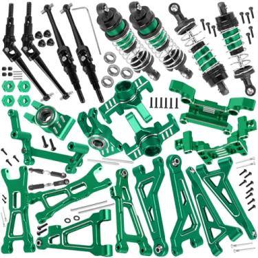 Imagem de hopsupRC Upgrade Parts for 1/16 H16BM H16DR H16 MJX 16207 16208 16209,RC Shock Absorbers&Suspension Arms&Drive Shaft Axles&Steering Knuckle Kit&Shock Tower&Adjustable Links&Steering Block Hop Up,Green