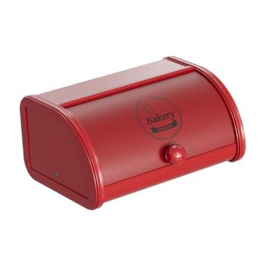 Imagem de Ｂｅｓｇａ Caixa de pão de metal com tampa de enrolar, recipiente para pão multiuso, organizador de mesa para balcão de cozinha, entrada de casa, café, despensa, Vermelho, L