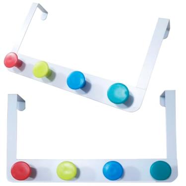 Imagem de Kit com 2 Cabides De Porta Cabideiro Mancebo 4 Pinos Roupas Toalhas Casacos Calças (Colorido)