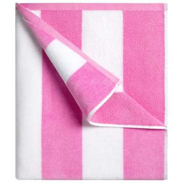 Imagem de cabanana Toalha de praia grande grande - toalha de piscina de algodão de 99 x 187 cm, toalha de banho rosa listrada macia cabana