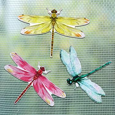 Imagem de 6 peças ímãs de tela libélula magnético flexível protetor de porta tela decorativa ímãs de porta de tela dupla face decoração ímãs de geladeira para portas deslizantes (estilo retrô)