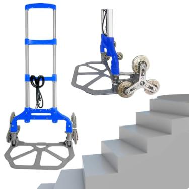 Imagem de Carrinho sobe dobrável de alumínio com Tripla Rodinha, Capacidade de 90 kg, Ideal para Subir Escadas e Obstáculos sem Esforço. com Transporte Ágil e Prático (Azul)