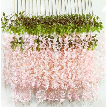 Imagem de HanYun 6 Peças De Flores Artificiais Glicínia, 3,6 Pés/Peça, Rosa, Densa, Videira Falsa, Ratta, Guirlanda Pendurada, Fio Seda, Decoração Para Casa, Festa Casamento (Rosa-Denso)