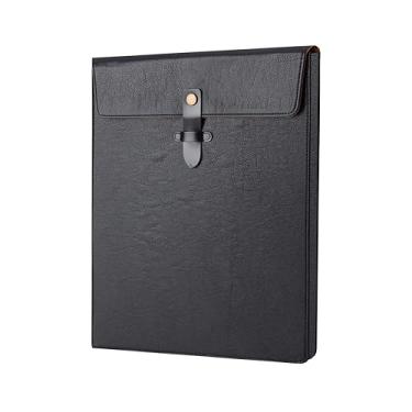 Imagem de QiXin Pasta de arquivo grossa de couro PU preto, organizador de arquivos com fecho de pressão, pasta de documentos importante, organizador de documentos, capa para notebook, pasta de arquivamento de