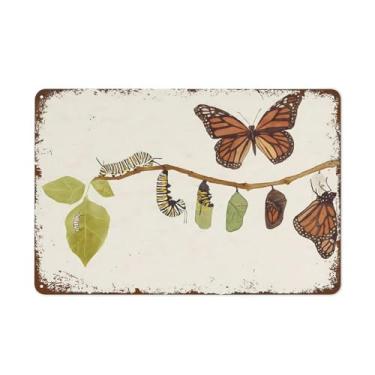Imagem de TIVEKE Cartaz Do Ciclo de Vida Da Borboleta Monarca- Natureza Aquarela Arte de Parede Engraçado Vintage Placa de Lata de Metal para Quarto Sala de Estar Cozinha Quintal Jardim Deco (8X12 Polegadas)