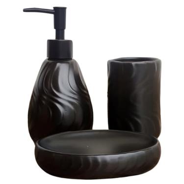 Imagem de Conjunto para Banheiro, 3 Peças em Porcelana, Preto, com Dispenser de Sabonete, Saboneteira e Porta Escovas