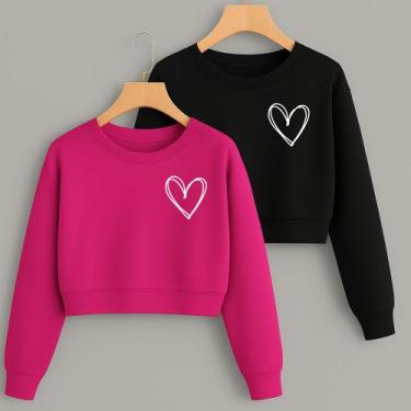 Imagem de Kit com 2 Cropped Moletom Estampa Corações Linhas Fofo Feminino Invern