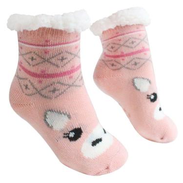 Imagem de Meia Infantil Peluciada Antiderrapante Rosa Lhama 28 ao 35