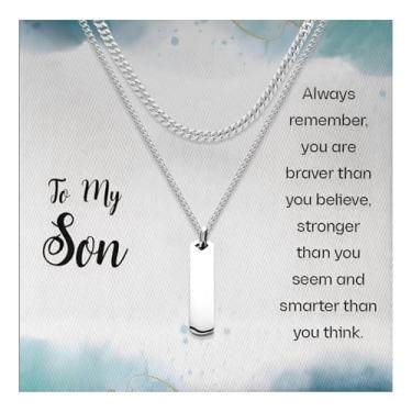 Imagem de 72ore Colar To My Son from Dad Corrente de prata para homens, colar de camada dupla com pingente quadrado pequeno para homens, presentes de aniversário para filho da mãe, Sem Pedra Preciosa