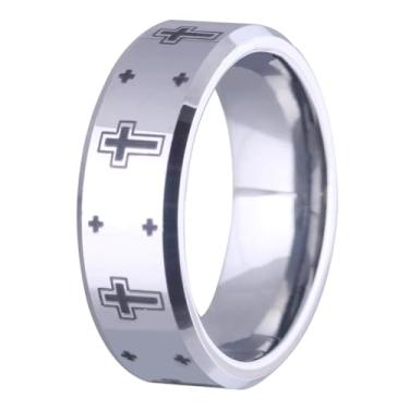 Imagem de CLOUD DANCER Aliança de casamento de tungstênio de 8 mm para homens e mulheres - Gravada Nossa Oração Pai e Cruz - Anéis de Casamento Cristão para Ele Ela - Versículo da Bíblia Anéis Religiosos