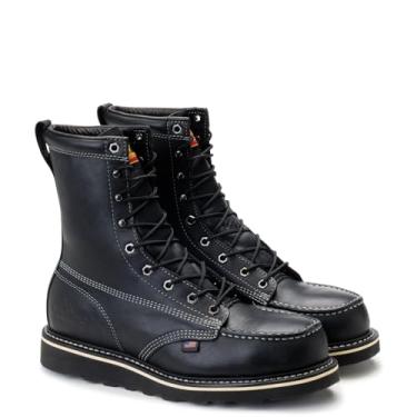 Imagem de Thorogood Botas de trabalho masculinas com bico de aço de 20 cm American Heritage - Couro de flor integral com moc toe, sola antiderrapante e palmilha confortável; Classificação EH, Preto, 14