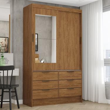 Imagem de Guarda-roupa 02 Portas De Correr Com Espelho 06 Gavetas Sevilha Cinamomo