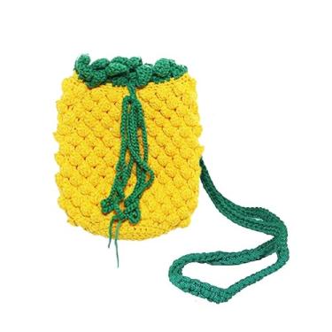 Imagem de LDDCX Linda bolsa de crochê com estampa de abacaxi amarela bolsa de frutas tecida verão praia bolsa de ombro (B1), Amarelo, One Size