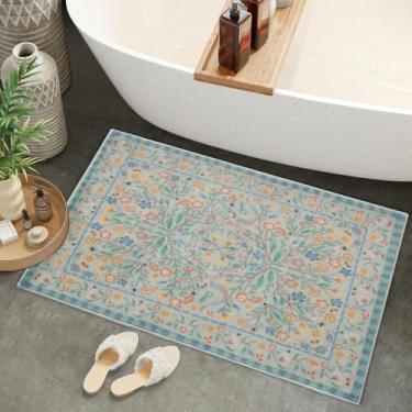 Imagem de Urtlmaji Tapete de banheiro verde engraçado lavável tapete de banheiro antiderrapante, boho macio felpudo envelhecido fofo pássaro floral tapete de banho para banheiro pia de chuveiro, 51 x 81 cm