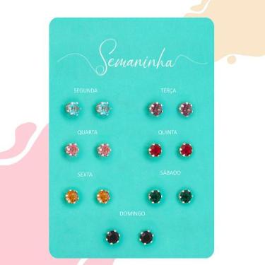 Imagem de Conjunto Feminino Com Sete Pares De Brincos Prateados Ponto De Luz - E