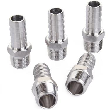 Imagem de LTWFITTING Barra Produção de aço inoxidável 316 Barb Acoplador/conector 1/2" ID da mangueira x 3/8" macho NPT Air Fuel Water (pacote com 5)