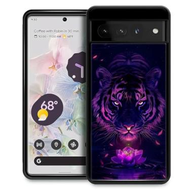 Imagem de CARLOCA Capa compatível com Google Pixel 7 Pro, design para meninas à prova de choque antiarranhões capa traseira rígida PC padrão moderno tigre preto listras roxas flor água
