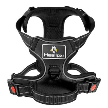 Imagem de Heellpxi Peitoral antipuxão para cães com 2 clipes de coleira e 3 fivelas duráveis, colete acolchoado macio ajustável para cães pequenos (preto, P)