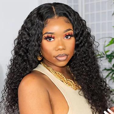 Imagem de Perucas de cabelo humano com tela frontal transparente HD pré-arrancadas invisível 33 x 4 Perucas de cabelo humano encaracolado para mulheres negras Full Lace Frontal Perucas de cabelo humano molhado e ondulado Cor natural